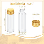 100 Pcs Small Clear Vials Spice Mini Jars with Lids Mini Glass Bottles with Screw Aluminum Metal Caps Tiny Jars Sample Containers for Powder Cream Cosmetic Jewelry Wedding (15 ml,Gold Caps)