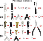 EuTengHao 169Pcs Zipper Repair Kit Zipper Replacement Zipper Pull Rescue Kit with Zipper Install Pliers Tool and Zipper Extension Pulls for Clothing Jackets Purses Luggage Backpacks (Silver and Black)