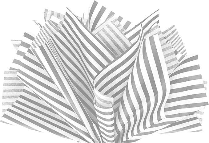 Flexicore Packaging Metallic Silver Pin Stripe Print Gift Wrap Tissue Paper Size: 15 Inch X 20 Inch | Count: 100 Sheets | Color: Silver Pin Stripe