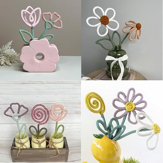 BoFUN DIY Flower Craft Kit for Adults Teens - Floral Wire Art Craft Set with 18 Templates, Wire, Knit Rope | Wedding Party Favors, Women Birthday, Mother’s Day Gifts, Handmade Home Decor (Floral)