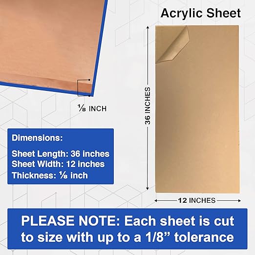 Duco USA-Made Clear Cast Acrylic Sheet 1/8 Inch Thick 12" x 36" - 4 Pack of Transparent Plexiglass Sheet - Lightweight Acrylic Board for Window Replacements, Displays, Signs, and More