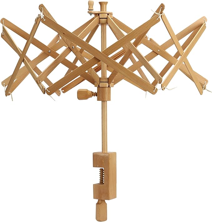 Beechwood Umbrella Swift Yarn Winder | 24" Extra-Large Wooden Ball Winder for Skeins & Hanks | Smooth Rotating Swift for Knitting & Crocheting