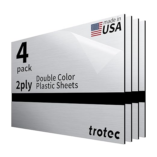 Trotec | Metallic Looking Acrylic Sheet | 12"x20"x1/16, 4 Pcs | Brushed Aluminum/Black | Metallic Finish - Scratch Resistant for Laser Engraving & Cutting,Printing,Glowforge,Name Plate | USA Made
