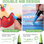 80 Colors Acrylic Paint Markers, Waterproof Dual Tip Acrylic Paint Pens with Brush and Fine Tip, Markers Set for Paper, Rock, Wood, Canvas, Glass, Ceramic and DIY Crafts Making Art Supplies