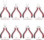 Jewelry Pliers Sets Jewelers Making Tools Kit, Professional 8 piece Mini Wire Plier with Wood Holder for Beading, Crafting, Crimping, Cutting, Repair, Wrapping, Complete Quality for Adults Starter