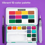 ARTISTRO Watercolor Paint Set in 12 Colors - Travel Watercolor Set with Metal Case & Bright Watercolors - Portable Set for Beginners & Amateur Artists