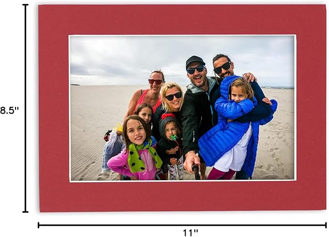 Pack of TEN 8.5x11 Mats Bevel Cut for 7x9 Photos - Acid Free Deep Red Precut Matboards For Pictures, Photos, Framing - 4-ply Thickness