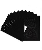 Pack of Ten Acid Free 8x10 Mats Bevel Cut for 6x8 Photos - Black with Black Core Precut Matboards With Backing Boards and Self Seal Photo Mat Bags For Pictures, Photos, Framing - 4-ply Thickness