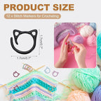 PATIKIL Cat Crochet Stitch Markers, 12 Pack Stitch Marker for Knitting Crocheting Supplies Cute Metal Spiral Knit Clip Ring Counters for Crochet Yarn DIY Crafts, Black