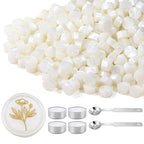 Yoption 360Pcs Peal White Sealing Wax Beads with 2 Spoons and 4 Tea Candles for Wax Seal Stamps, Cards, Wedding Invitations, Wine Packaging, Gift Wrap, Envelopes