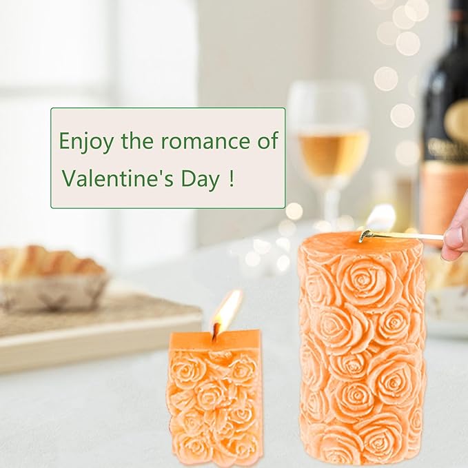 3PCS Rose Molds Silicone Candle Molds,Acxydm Valentine's Day Large Pillar Flower Silicone Mould 3D Candle Wax Molds Soap Mold,Rose Candle Making Mold for DIY Handmade