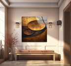 My Photostation.com 32Wx48H'' Bronze Art Deco Geometric Motifs Glass Wall Art Tempered Glass Printing Wall Decor Large Wall Art Wall Hangings