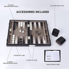GSE Games & Sports Expert Premium Leather Backgammon Board Game Set, Classic Backgammon Game Set with Leather Case, Travel Folding Board Game (Black&Grey, Small)