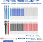 Fabric Markers for Sewing, Quilting, Embroidery and Needlework, 6 pens, 100 replacement refills and a tape measure, tailor, sewing office aid markers.