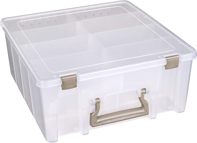 ArtBin 6990ZZ Super Satchel Double Deep 3-Pack, Portable Art & Craft Organizers with Handles, [3] Plastic Storage Cases, Clear & Gold