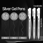 Silver Gel Pens 3-Pack - 0.6/0.8/1.0mm Fine Point Opaque Silver Archival Ink Pen for Black Paper Drawing, Sketching, Illustration, Bullet Journaling