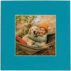 8.5x11 Mat Bevel Cut for 7x9 Photos - Acid Free Teal Blue Precut Matboard With Backing Board and Crystal Clear, Self Seal Photo Mat Bag - For Pictures, Photos, Framing - 4-ply Thickness