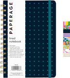 PAPERAGE Lined Spiral Journal Notebook, (Navy/Turquoise Dot), 160 Pages, Hardcover Journal for Women & Men, Medium 5.5 in x 8 in - 100 GSM, Thick Paper, Spiral Notebook for Work, School & Journaling