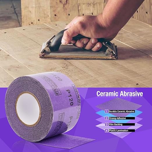 80 Grit PSA Purple Film Ceramic Sandpaper Roll, 2-3/4" Wide Continuous 10 Yard Longboard Sanding Roll Wet Dry Sanding Blocks Self Adhesive Sticky Back Sanding Sheets for Woodworking Automotive