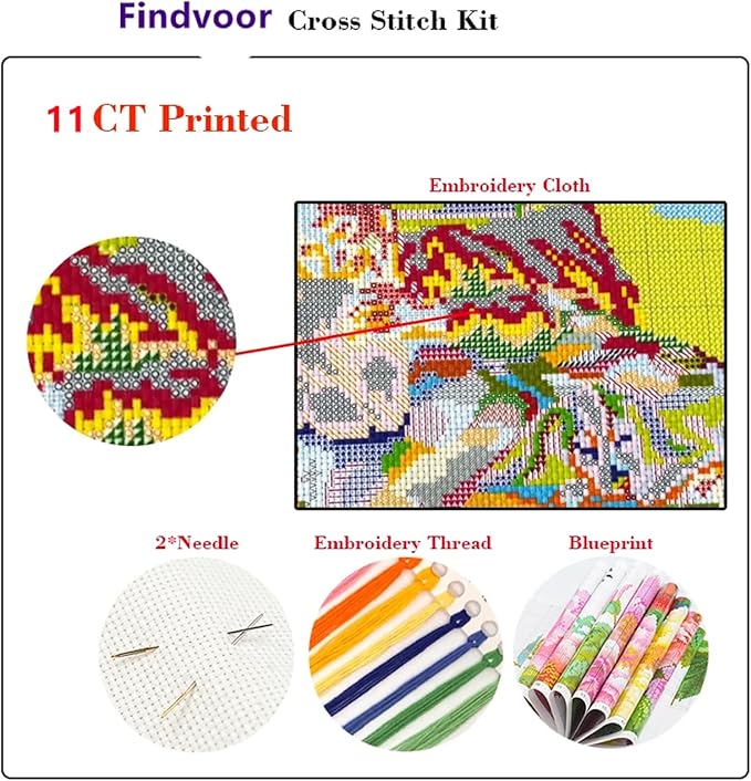 Hopeart Stamped Cross Stitch Kits for Beginner Embroidery Kits for Beginners Adults DIY 11CT Cross Stitch Patterns Needlepoint Kits Crossstitching Kits-Van Gogh Starry Cat 18x18 inch
