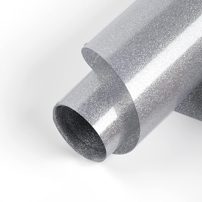 HTVRONT Silver Glitter Heat Transfer Vinyl - 10" x 5FT Silver Glitter HTV Vinyl for T-Shirts, Hats, Shoes & Bags