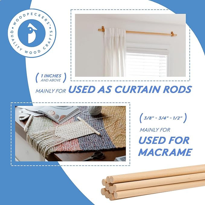 Dowel Rods Wood Sticks Wooden Dowel Rods - 1/2 x 12 Inch Unfinished Hardwood Sticks - for Crafts and DIYers - 100 Pieces by Woodpeckers