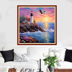 Redxing Stamped Cross Stitch Kits Full Range of Embroidery Starter Kits- Needlepoint Counted Cross Stitch Kits for Beginner Adults 11CT Printed Embroidery Kit-Seaside Lighthouse 18x18 inch