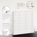 Prepac 3 Column 51" Tall White Display Multimedia Cabinet, Wood Media Storage with Removable Sheves, Modern Multimedia Storage Unit with 21 Adjustable Shelves for Books, DVDs and Collectibles, White
