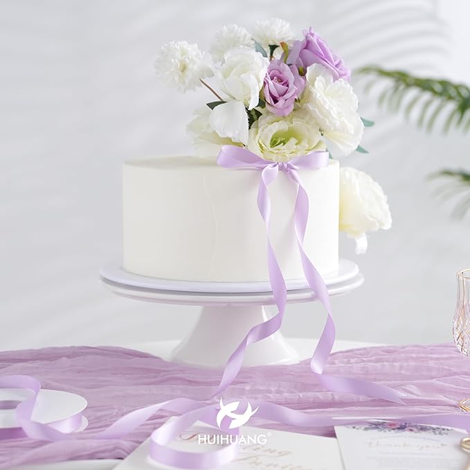 HUIHUANG Light Purple Satin Ribbon 1/2 inch Continuous 50 Yards Lilac Double-Faced Satin Ribbon for Gift Wrapping, Bows, DIY Crafts, Flower Bouquet, Wedding Bridal Shower Decor, Holiday Decor