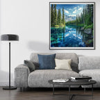 14ct Counted Cross Stitch Kits for Adults Mountains Trees Lake Printed Stamped Cross Stitch Patterns Kits Cross Stitch Supplies (Mountains Trees Lake)