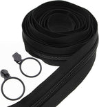 Leekayer #5 Black Nylon Coil Zippers by The Yards Bulk 10 Yards with 25pcs Black Ring Pull Sliders for DIY Tailor Sewing Craft,Luggage,Dress,Sofa Cushion,Pillow,Bag