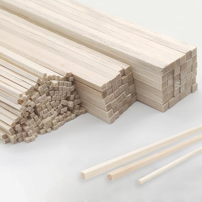 222Pcs Balsa Wood Sticks,Wood Strips Balsa Square Wooden Dowels Hardwood Unfinished Wood Sticks for Crafts DIY Projects Models Making Supplies (1/8in+3/16in+1/4in 222pcs)