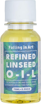 Falling in Art Refined Linseed Oil for Painting, Oil-Based Paint Thinner for Artists and Professionals, 2.5 Oz Bottle