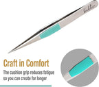 Beaditive High Precision Heavy-Duty Tweezers With Cushion - 4.7" Craft Tweezers for Sewing, Beading & DIY Crafts - Non-Serrated, Fine Point Tips - Stainless Steel Needle Nose Hobby Tweezers (Teal)