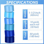1-1/2 Inch Blue Satin Ribbons for Crafts, 6 Rolls Single-Faced Blue Assorted Ribbons for Gift Wrapping Flower Bouquet Wedding Invitations Bridal Shower Hair Bows Garland Party Decor