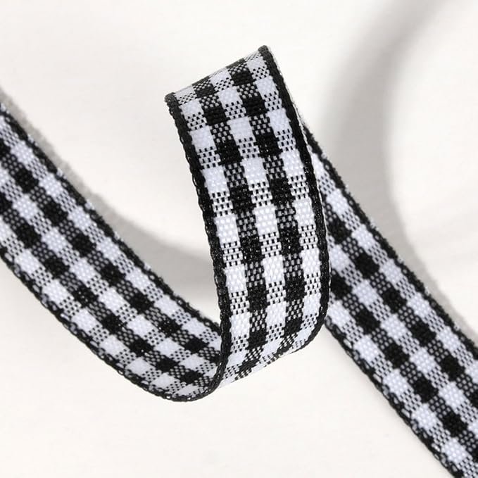 Buffalo Check Ribbon Black and White Gingham Ribbon 25 Yards for Crafts (3/8", Black)