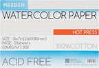 MEEDEN Watercolor Paper Block, 100% Cotton Watercolor Paper Pad of 20 Sheets, 140lb/300gsm, Acid-Free Art Paper for Watercolor, Gouache, Ink and More, 10" x 7" Hot Press