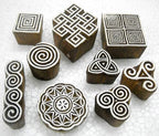 CRAFTSOFINDIA I Set of 9 I Premium Hand-Carved Wooden Block Stamps for Textile, Paper, Clay, Tattoo - Enhanced Print Impressions