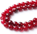 45pcs 8mm Faceted Red Jade Gemstone Beads Natural Stone Round Loose Spacer Beads for Jewelry Making DIY Bracelet Necklace 1 Strand 15inch