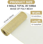 TONIFUL 2 Rolls 10 Inch Burlap Natural Decorative Mesh Ribbon Rolls, Perfect for Wreaths, Swags, Christmas Trees, Home Decoration, and Creative Crafts