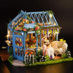TuKIIE DIY Miniature Dollhouse Furniture Kit, 1:24 Scale Creative Room Wooden Doll House Accessories Plus Dust Proof & Music Movement for Kids Teens Adults(Rose Garden Tea House)