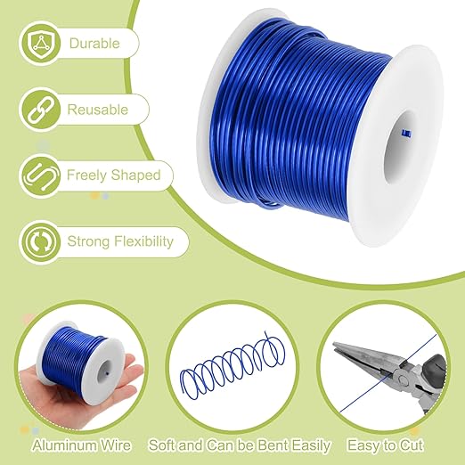 MECCANIXITY 12 Gauge Anodized Aluminum Craft Wire Bendable Bonsai Training Wire 98 Feet 2mm for Sculpting Crafts Wreath Floral Beading Jewelry Making, Dark Blue