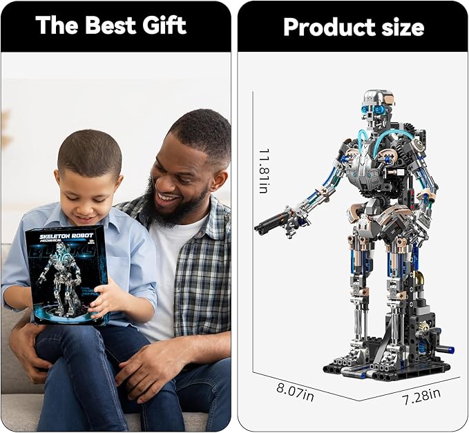 Mechanical Robot Model Set for Adults, Multi-Jointed Movement with Ice Blue Accents, Mechanical Programming with Display Stand, Favorite Gift for Adults Teens Age 13+（692 PCS(Robot)