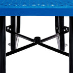 Global Industrial 46" Square Picnic Table, Expanded Metal, Blue Thermoplastic Coating, Attached Benches, 1-1/2” Umbrella Pole Hole, Outdoor-Rated, 1000 lb Capacity