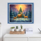 Dooxvey Cross Stitch Kit for Adults Beginners - Stamped Needlepoint Embroidery Pattern - Elk Christmas Tree 16x20 Inch - 11CT Full Range