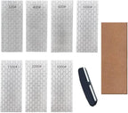 Diamond Sharpening Stone, Knife Sharpener Stone Whetstone Honeycomb Surface Plate with Non-slip Base for Pocket Knives Scissors (320/400/600/1000/1500/2000/3000 Grit，with Angle Guide and Leather)