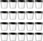 Novelinks 4 oz Clear Plastic Jars with Black Lids – Small Round Reusable Containers for Food, Spices, Crafts, Travel – BPA-Free Storage Jars for Kitchen & Household Organization, 20 Pack