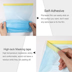 uxcell Pre-Taped Masking Film, 4.9ft x 66ft High-Tack Painters Tape Plastic Drop Cloth with High-Tack Painters Tape for Painting Protection Blue Film 3Pcs