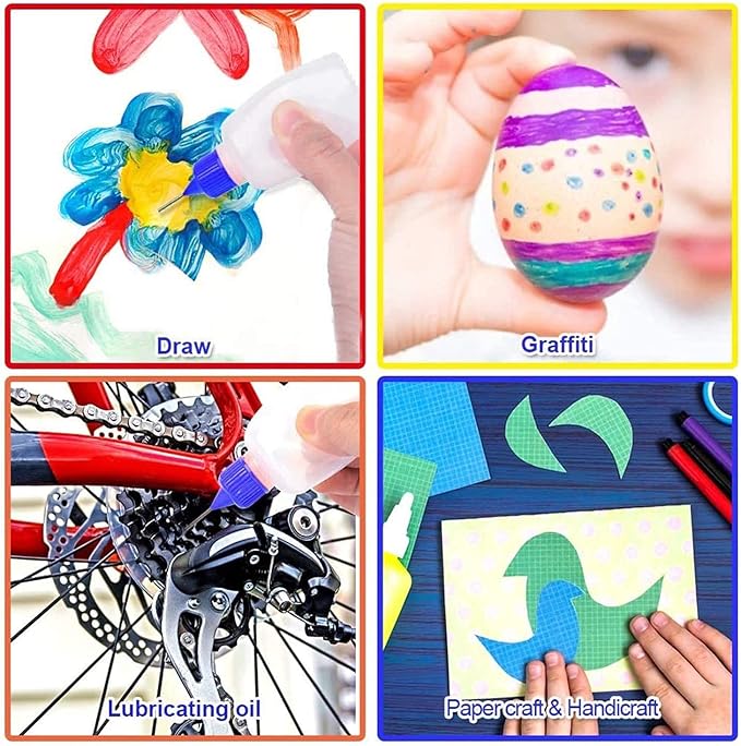12 Pcs 2 Ounce Needle Tip Glue Bottle 60 mL Plastic Dropper Bottles Multicolor lid with 2 Pcs Mini Funnel for Small Gluing Projects, Paper Quilling DIY Craft, Acrylic Painting