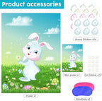 ASTARON Pin The Tail on The Bunny Game for Birthday Party, Easter Party Game with 24 pcs Tail Stickers for Happy Easter Party Decoration Supplies